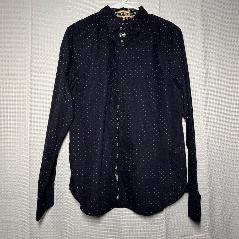 Cactus Man Button Down Shirt Medium Navy Blue Polka Dot Ricky Singh‎